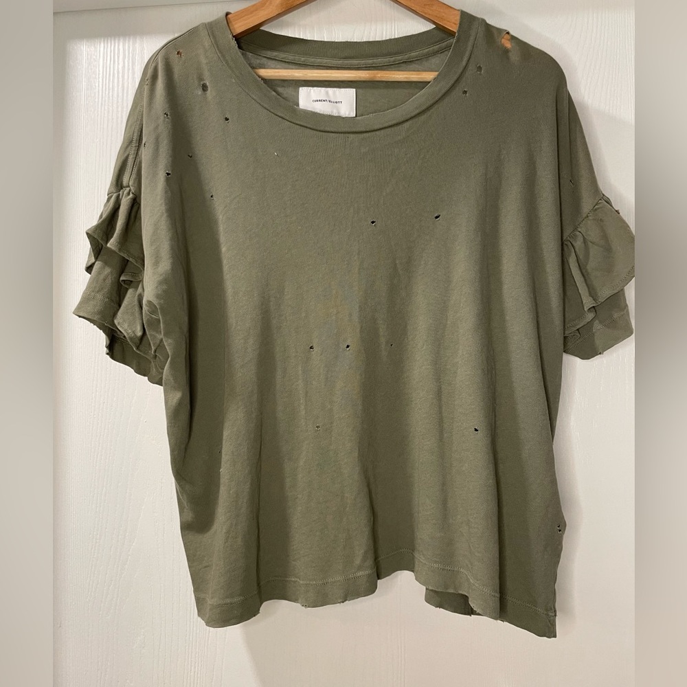 Current/Elliot The Ruffle Roadie Tee in Dusty Olive Destroy in Size 1 (S)